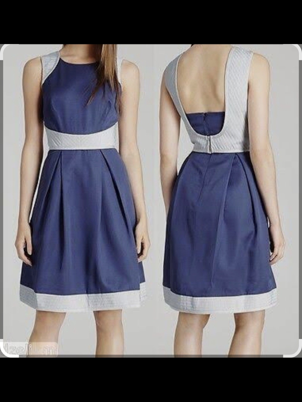 Reiss Navy Midi Dress with Cream  Trim